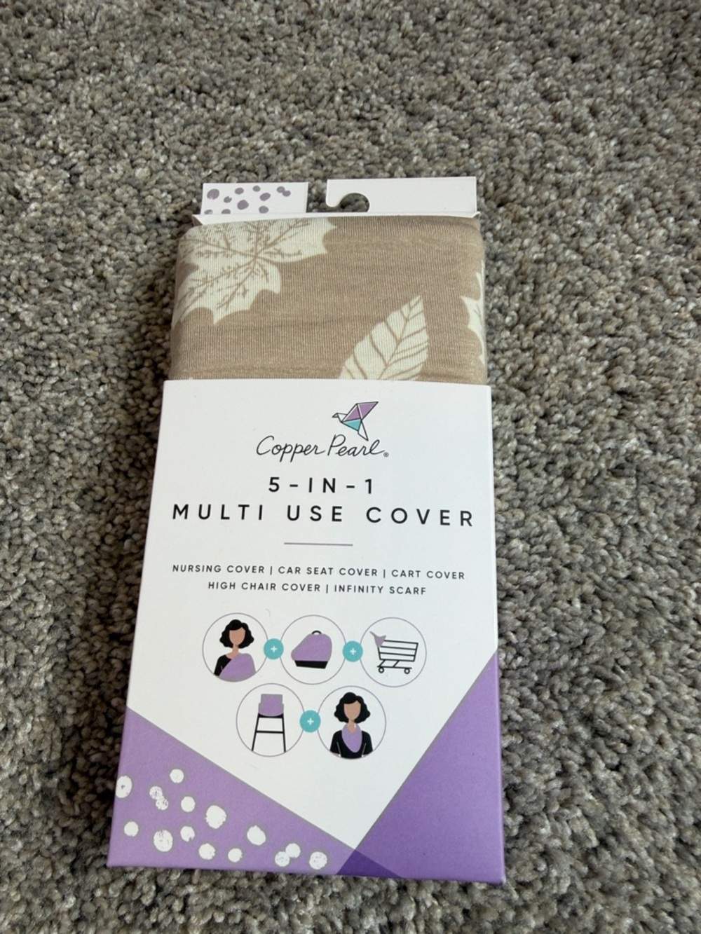 Copper Pearl NWT 5 in 1 Multi- Use Cover, neutral color with leaves design